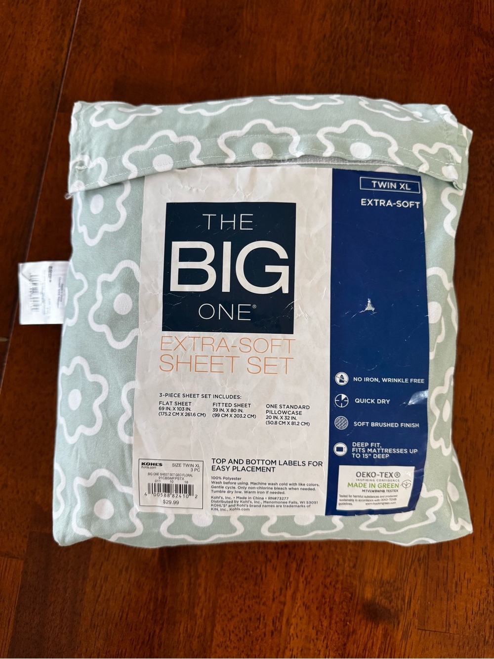 Kohl's The Big One Extra-Soft Twin XL Sheet Set in Sage and White Floral